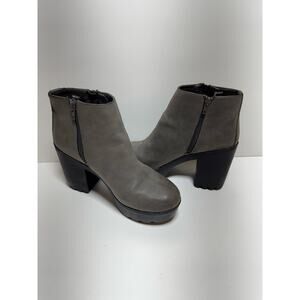 Y2K Chunky Grunge Ankle Boots Side Zipper Block Heel Taupe Sz 7 Synthetic